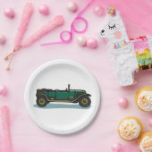 Green Vintage Car Classic Old Timer Automobil Pappteller (Party)