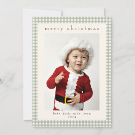 Green Vintage Gingham Photo Card for Christmas Feiertagskarte