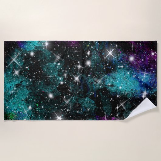 Green Violet Galaxy Star Milky Way Strandtuch (Vorderseite)