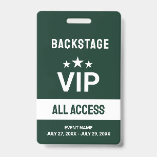 Green VIP Backstage All Access Pass ID Abzeichen Ausweis