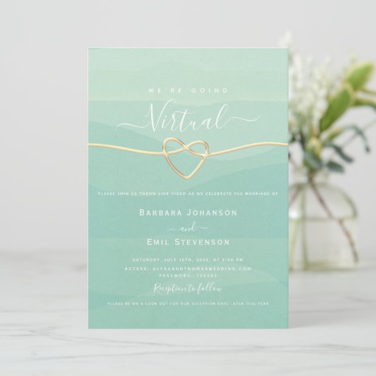 Green Virtual Wedding Einladung (Stehend Vorderseite)