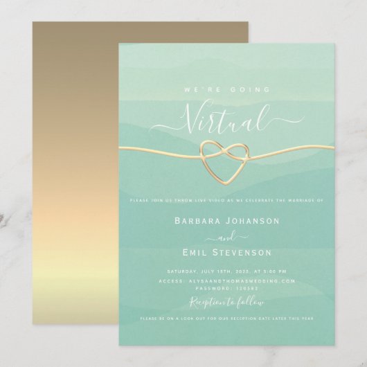 Green Virtual Wedding Einladung (Vorne/Hinten)