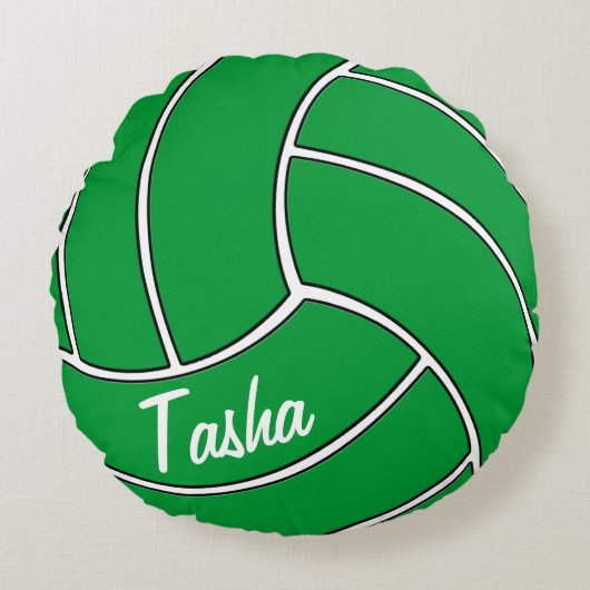 Green Volleyball Team Custom Player Name Sport Rundes Kissen (Vorderseite)