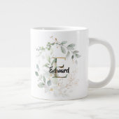 Green w Gold Blätter Monogram Initial 'E' Name Jumbo-Tasse (Rechts)