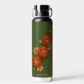 Green Water Bottle with red flowers Trinkflasche (Rückseite)