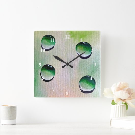 Green water drops art quadratische wanduhr (Zuhause)