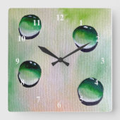 Green water drops art quadratische wanduhr (Vorderseite)