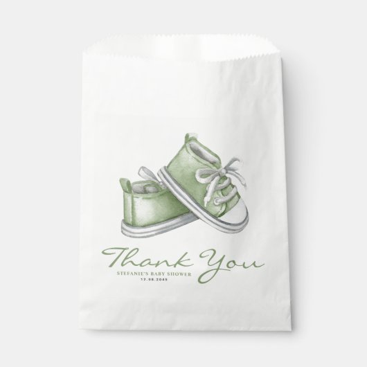 Green Watercolor Baby Hinterns Babydusche Geschenktütchen (Vorderseite)