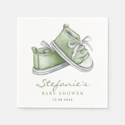 Green Watercolor Baby Hinterns Babydusche Serviette (Vorderseite)
