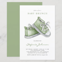 Green Watercolor Baby Shoes Baby Brunch Einladung