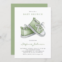 Green Watercolor Baby Shoes Baby Brunch Einladung