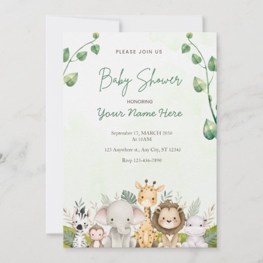 Green Watercolor Baby Shower Einladungen Junge (Vorderseite)