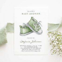 Green Watercolor Babyschuhe Kinderdusche Einladung