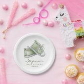 Green Watercolor Babyschuhe Kinderdusche Pappteller (Party)