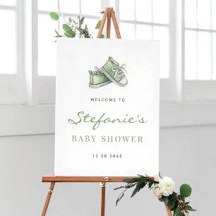 Green Watercolor Babyschuhe Kinderdusche Poster