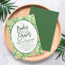Green Watercolor Blätter Tropical Baby Shower