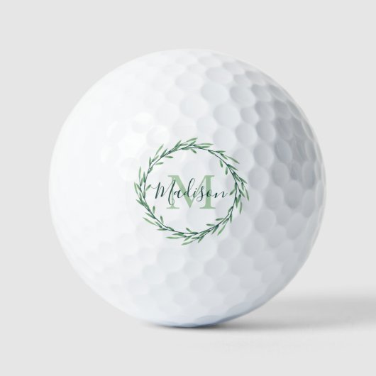 Green Watercolor Blätter Wreath Golf Balls Golfball (Vorderseite)