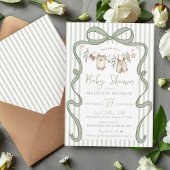 Green Watercolor Bow Clothesline Boy Baby Shower Einladung