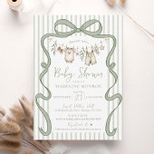 Green Watercolor Bow Clothesline Boy Baby Shower Einladung