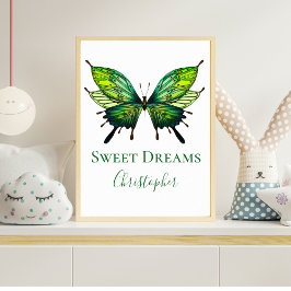 Green Watercolor Butterfly Kinderzimmer Wall Art P Poster