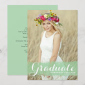 Green Watercolor Class of 2023 Foto Abschluss Ankündigung (Vorne/Hinten)