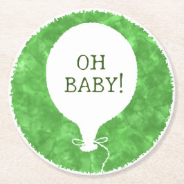Green Watercolor Custom Text Baby Dusche Oh Baby Runder Pappuntersetzer