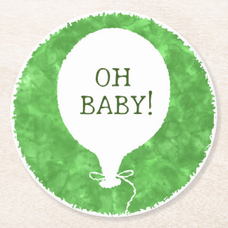 Green Watercolor Custom Text Baby Dusche Oh Baby Runder Pappuntersetzer
