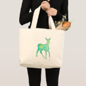 Green Watercolor Deer Bag Jumbo Stoffbeutel (Vorderseite (Produkt))