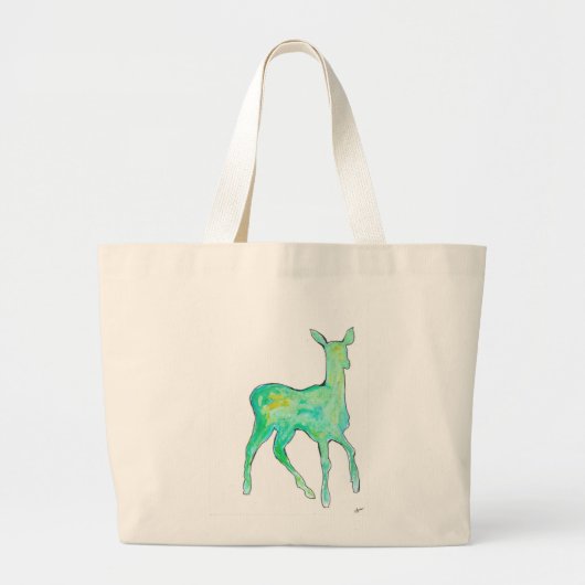 Green Watercolor Deer Bag Jumbo Stoffbeutel (Vorne)
