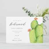GREEN WATERCOLOR DESERT CACTUS BLUME BRIDESMAID EINLADUNG (Stehend Vorderseite)