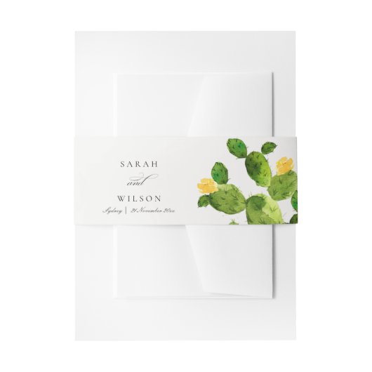 GREEN WATERCOLOR DESERT CACTUS BLUME MONOGRAMM EINLADUNGSBANDEROLE (Vorderseite Beispiel)