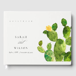GREEN WATERCOLOR DESERT CACTUS BLUME MONOGRAMM GÄSTEBUCH