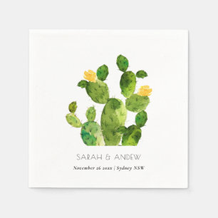 GREEN WATERCOLOR DESERT CACTUS BLUME MONOGRAMM SERVIETTE