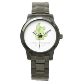 GREEN WATERCOLOR DESERT CACTUS SAVE THE DATE GIFT ARMBANDUHR