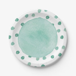 Green Watercolor Dinosaur Babydusche Pappteller