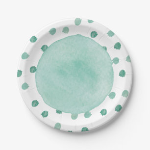 Green Watercolor Dinosaur Babydusche Pappteller