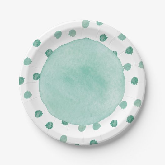 Green Watercolor Dinosaur Babydusche Pappteller (Vorderseite)