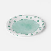 Green Watercolor Dinosaur Babydusche Pappteller (Schrägansicht)