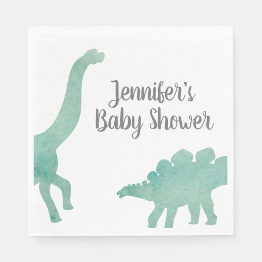 Green Watercolor Dinosaur Babydusche Serviette (Vorderseite)