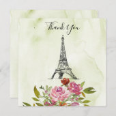 Green Watercolor Eiffelturm Hochzeit Vielen Dank Einladung (Vorne/Hinten)