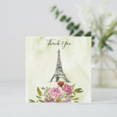 Green Watercolor Eiffelturm Hochzeit Vielen Dank Einladung (Stehend Vorderseite)