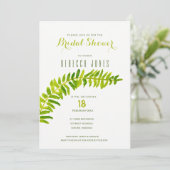 GREEN WATERCOLOR FERN FOLIAGE Brautparty Einladung (Stehend Vorderseite)