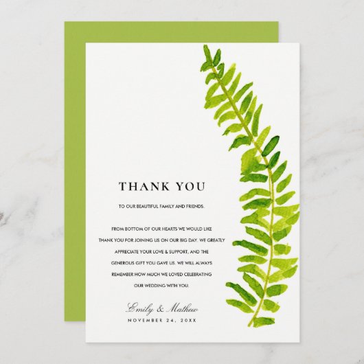 GREEN WATERCOLOR FERN FOLIAGE DANKE (Vorne/Hinten)