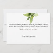 Green Watercolor Foliage Beerdigung Danke (Rückseite)