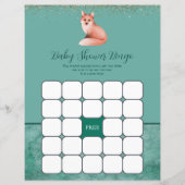 Green Watercolor Fox Baby Dusche Bingo Spiel (Vorderseite)