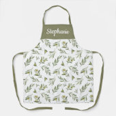 Green Watercolor French Country Olive Custom Name Schürze (Vorderseite)