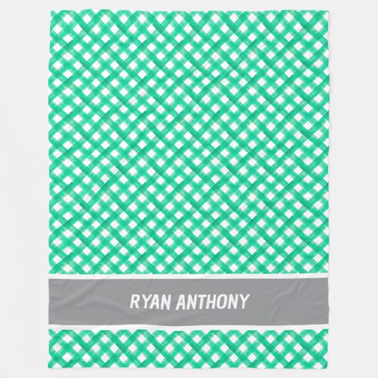 Green Watercolor Gingham Kariert Checkname Fleecedecke (Vorderseite)