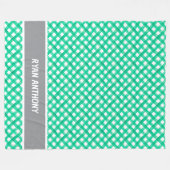 Green Watercolor Gingham Kariert Checkname Fleecedecke (Vorderseite (Horizontal))