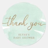 Green Watercolor Gold Baby Dusche Gefallen Aufkleb