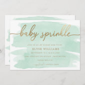 Green Watercolor Gold Baby Sprinkle Einladung (Vorne/Hinten)